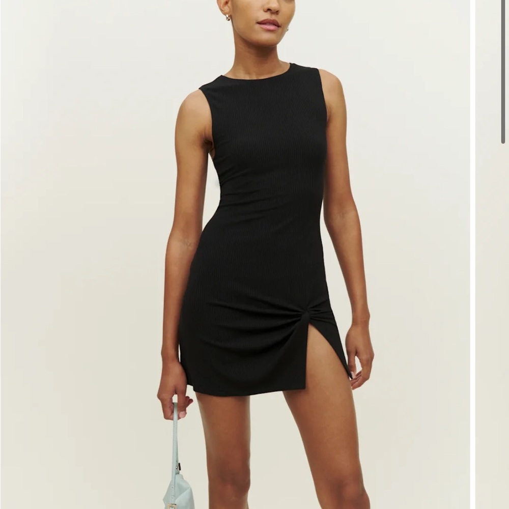 Reformation Black Mini Dress with Side Knot